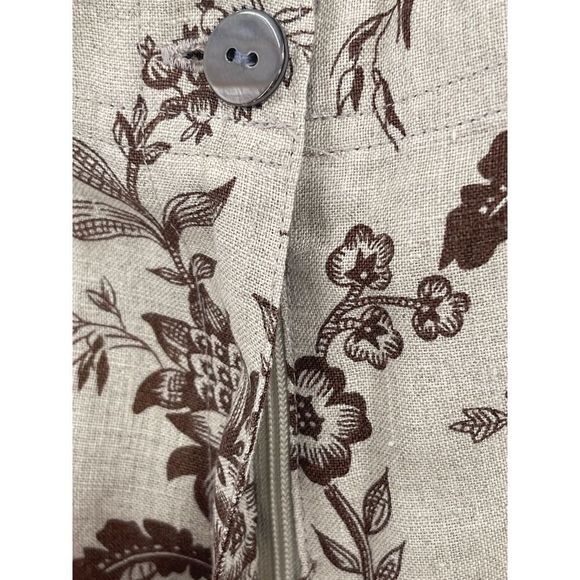 Charter Club Linen Pants Women 4 Petite Tan Brown Floral High‎ Waist Tapered - Picture 9 of 12